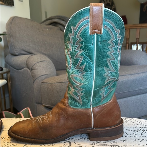 Justin Women's Bent Rail Kennedy Western Boots Size 10C Turquoise Green & Brown - Picture 14 of 15